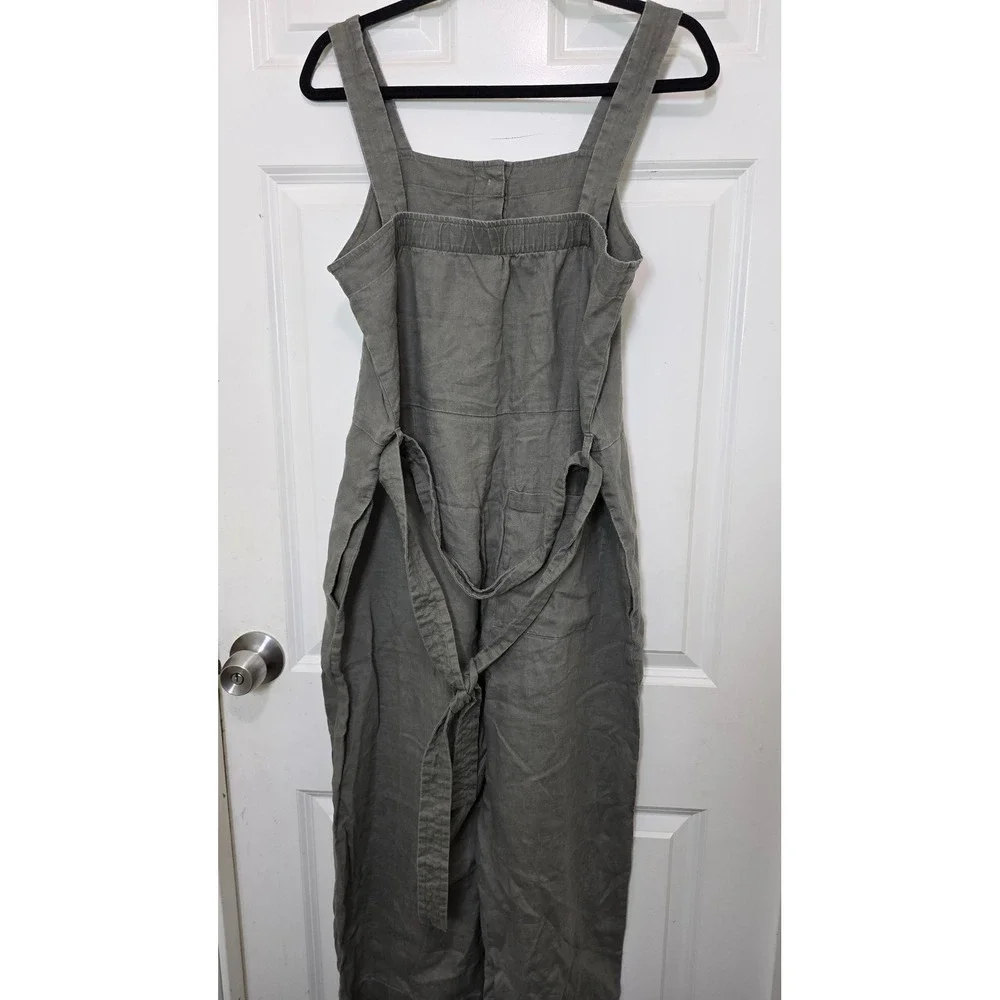 Everlane Linen Button-Front Jumpsuit Women 6 Green Casual Festival Vacational